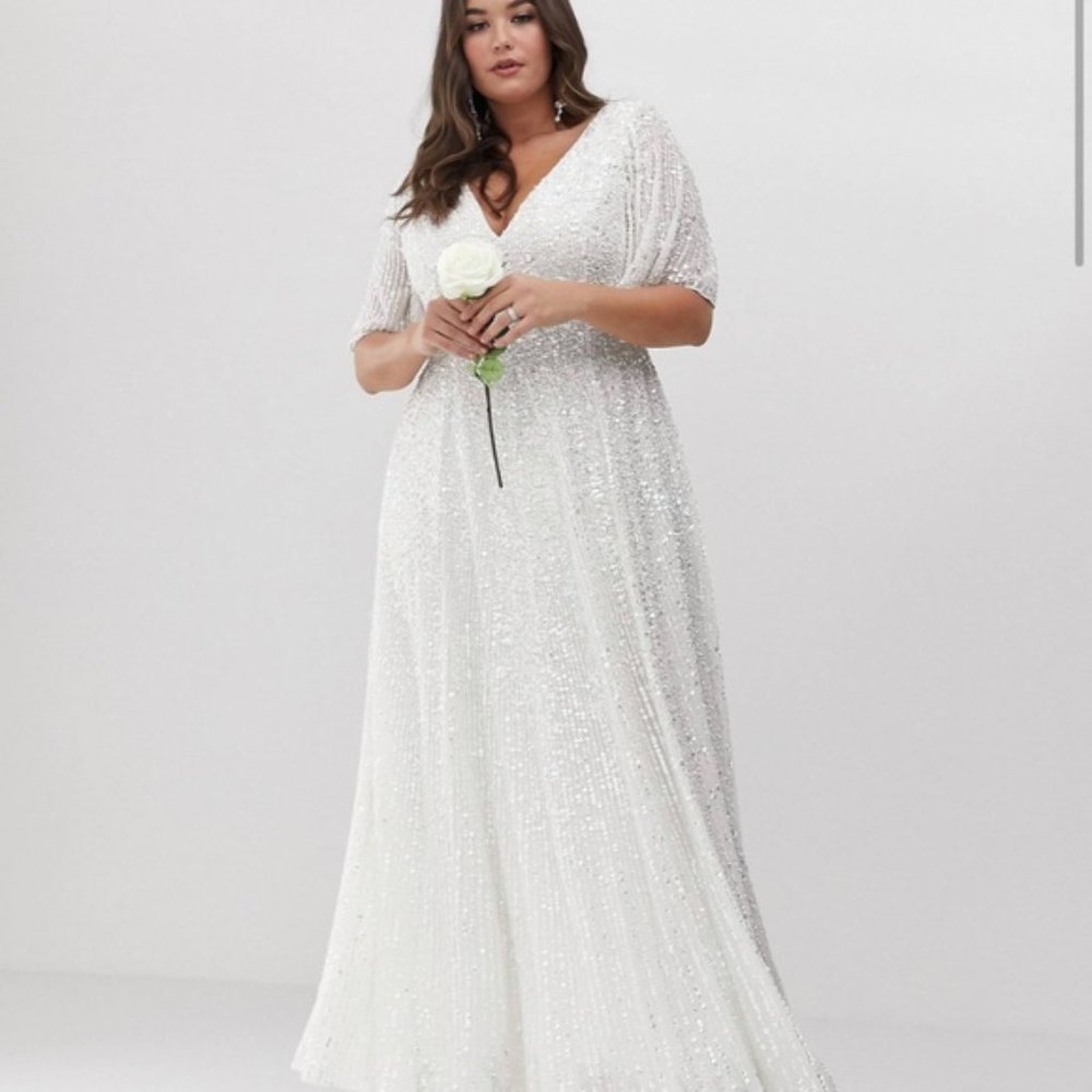 ASOS Curve Flutter Sleeve Sequin Wedding Dress